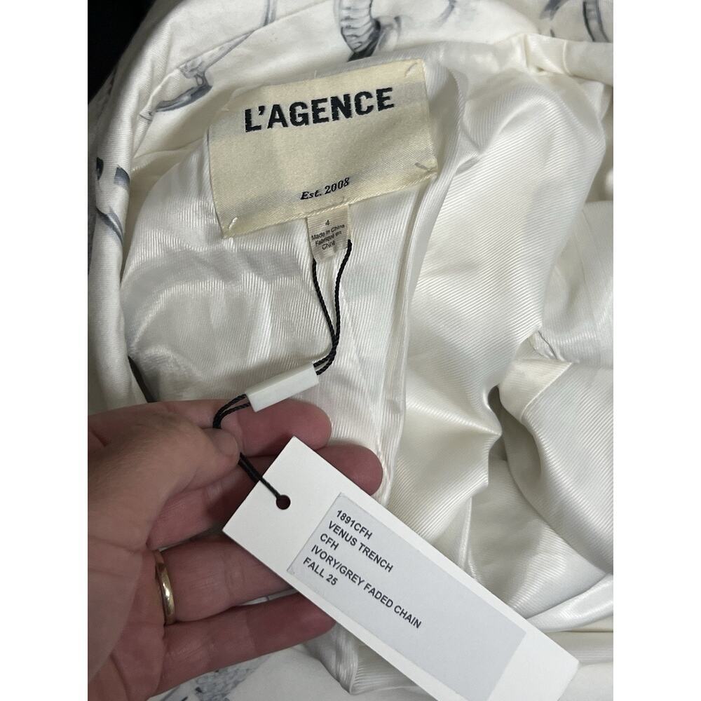 L’agence Venus Trench Coat RARE Fall Sample Size 4 Small Ivory/Grey Faded Chain - Picture 8 of 10